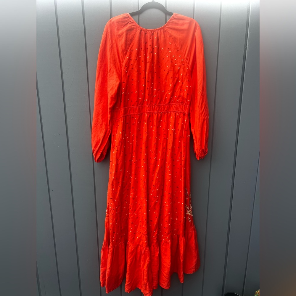 Anthropologie Coral Red Embroidered Maxi Dress - Picture 14 of 14